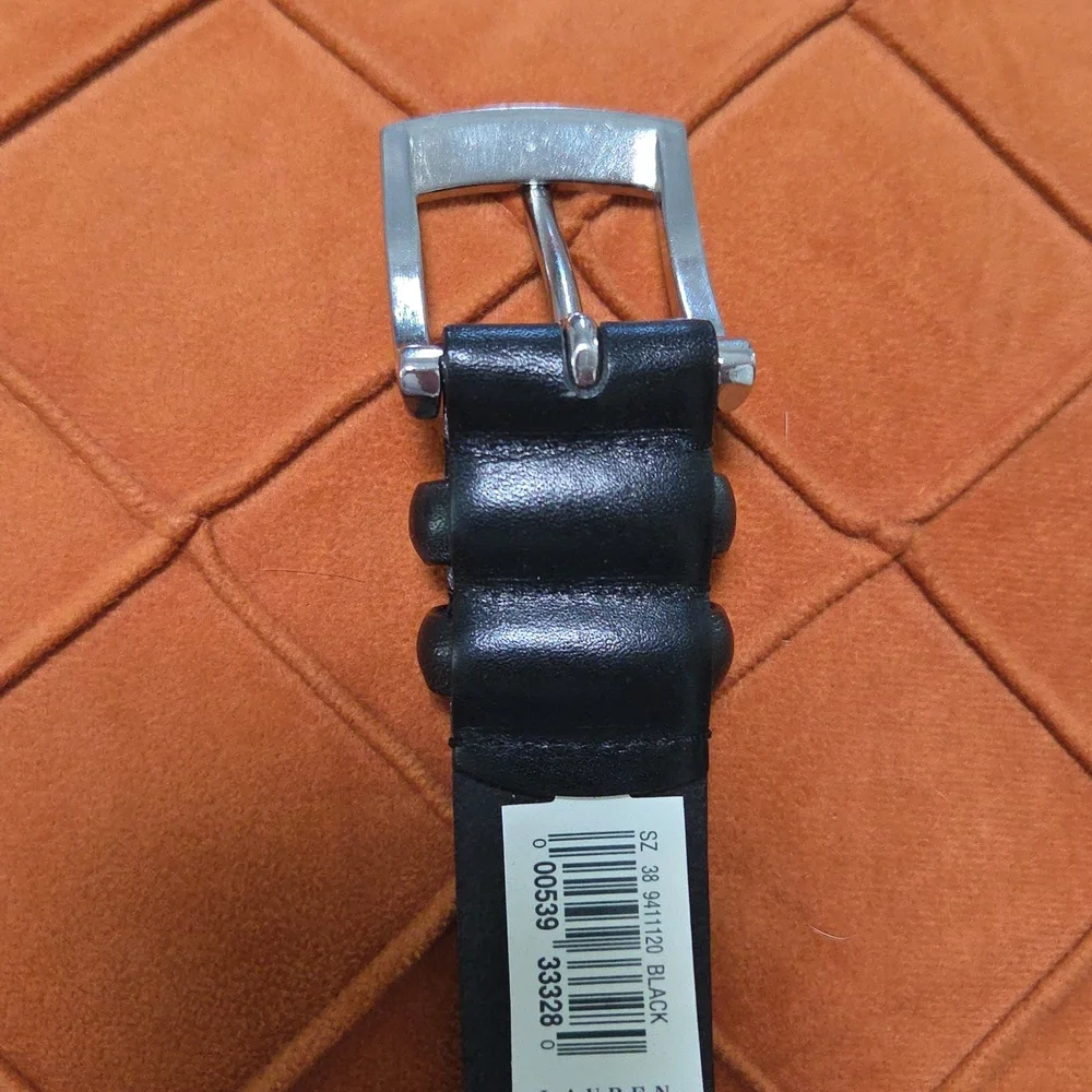 Ralph Lauren Belt Black Solid Buckle Leather Men's Size 38 Embossed NEW